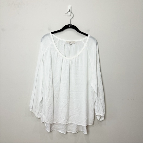 Loft Shirred Blouse White 3/4 Sleeve - Picture 2 of 7